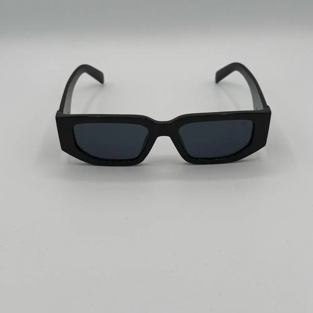 Prada SPR 17W Black Rectangle Sunglasses Gray Lenses 55-18-142 w/ Box Case